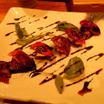 焼鳥YAMATO - 白肝のスモーク　トマト添え　ヴァルサミコソース