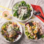 Gourmet Cobb Salad, Luxurious Italian Cuisine Salad with Sauteed Salmon, Warm Caesar Salad