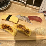 Abeno Sushi Ebisu - たまご、まぐろ、イカゲソ、奥久慈のブリュレ寿司