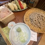 米と天ぷら 悠々 - もり蕎麦＋鱧&野菜天ぷら盛り合わせ