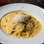 Homemade pancetta carbonara spaghetti