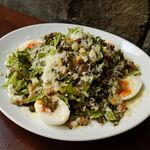 Caesar salad with homemade pancetta and rich cheese sauce