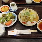 さかい - Cランチ@1300円(蕎麦、野菜の天ぷら、生野菜サラダ、わらび餅)