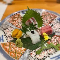 魚と炭と鉄板と ととと - お造り盛り合わせ♪北海道の雲丹入り＾＾