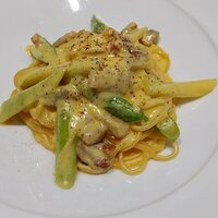 リストランテ ラ ソリア - やまゆりポークのパンチェッタとグリーンアスパラのカルボナーラ（2023.7）