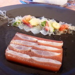 日和庵 - 仙崎産太刀魚のマリネと完熟トマトのゼリー寄せ