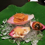 乃り英 - 鱧子羹、鱧肝、烏賊白味噌和え