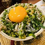 だいどこ やぶれ傘 - じゃこ飯(卵黄トッピング、ミョウガ抜き)