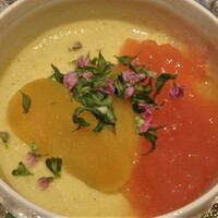 日本料理 幸庵 - 玉蜀黍の茶碗蒸し　唐墨　オクラ　梅のジュレ