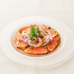 Japanese style carpaccio of grilled salmon