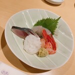 Sushi Rekireki - お刺身盛り合わせ:水タコ・しまえび・しめ鯖・鯛系？