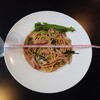 Dining Kitchen Life - ベーコンと枝豆、空心菜のペペロンチーノ_990円（サラダ・パン付）　お皿の直径26cm