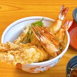 Ebi gokoro - 海老天丼（ご飯少なめでお願いしました）。