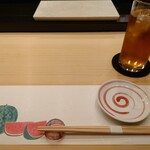 おたる政寿司 - コース開始前 (職人さんを前に若干の緊張)