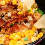 肉食家さんのハンバーグ にくきゅうグリル - ハンバーグをおひつで崩してみました。