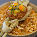 セリュー - ランチコース 9680円 の北海道 北海縞海老 玉蜀黍 柚子胡椒