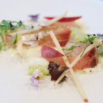 セリュー - ランチコース 9680円 の長崎 縞鯵 ヨーグルト 林檎