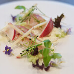 セリュー - ランチコース 9680円 の長崎 縞鯵 ヨーグルト 林檎