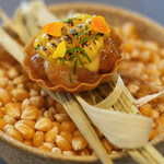 セリュー - ランチコース 9680円 の北海道 北海縞海老 玉蜀黍 柚子胡椒