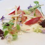 セリュー - ランチコース 9680円 の長崎 縞鯵 ヨーグルト 林檎