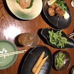 Sushi Tofuro - 茶豆 プリプリエビ春巻き 唐揚げ