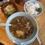 浅草 生田庵 - 麺だけ完食の後に白飯とネギ追加