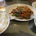 芙蓉菜館 - 空心菜・エノキ茸・牛肉ミソ辛味炒め