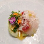 プレスキル - シマアジと水ナス シェリービネガーと野菜のコンディマン