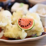 お料理 ちゃとら - ハモ天に、明太子のスイカ♪