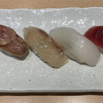築地寿司清 - 赤貝紐、白身昆布〆、白イカ、赤身