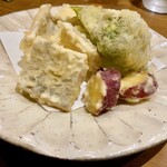 手打ちそば やっ古 - 天ぷら（太刀魚・丸十・万願寺）