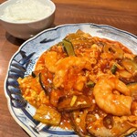 中国料理 仙ノ孫 - 大エビ 煎り卵 旬野菜 甘酢炒め