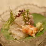 俵屋旅館 - 向附：鱸焼目造り　海老洗い　