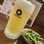 Yakitori Sebun - 生中とお通しの枝豆