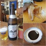 いろは寿司 - ビール￥600/厚切りのガリ/とろみのあるお醤油