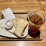 モリバコーヒー - 全粒粉トースト＆ゆで卵、アイスルイボスLサイズアップモーニング480円