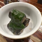 天源・天ぷら専門店 - イカ墨ソーセージ 木の芽ソースで