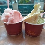 Gelato Firenze - もも、すいかフレーバーと、とうもろこし、ピスタチオフレーバーを。