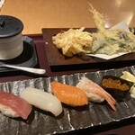 釧路ふく亭 - 夏野菜天麩羅と握り寿司セット