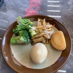 Sanshou Kosakekan - バイキングの前菜(胡麻ドレッシングのブロッコリー)、味付け玉子、漬物等('23/08/20)
