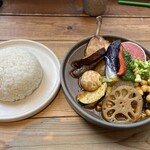 ポニピリカ - もりもり野菜とチキンのカレー(+エビスープ)、ごはん(中)