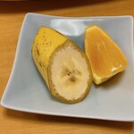お食事処 飛彈 - pちゃんから、差し出されたフルーツ　※何と！pちゃんは、果物全般が、大の苦手