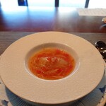 私房菜 きた川 - フカヒレにフルーツトマトの餡をかけたところ