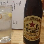 神戸肉そば にぽせ - 自家製レモンサワー 600円 ビール650円
