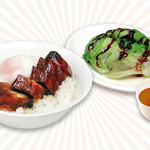 [Set C] Char siu and hot spring egg rice bowl & warm lettuce oyster sauce