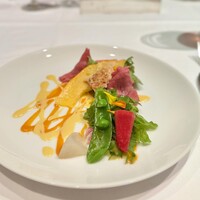 代官山ASO チェレステ 日本橋店 - 自家製バストラミ旬の野菜のインサラータ
                      発酵トマトと石地みかんの2種ソース