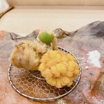 蕎麦割烹  倉田 - 甘鯛の松笠揚げ、玉蜀黍唐揚げ