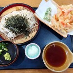 Towarisoba Yura - 2023年4月　更科ざる　桜えび入りかきあげそば　1300円