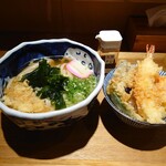 うどん 有田 - かけうどん＋ミニ天丼　530円+420円