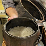 Lastly, rice cooked in a clay pot using Uonuma Koshihikari rice from Niigata Prefecture